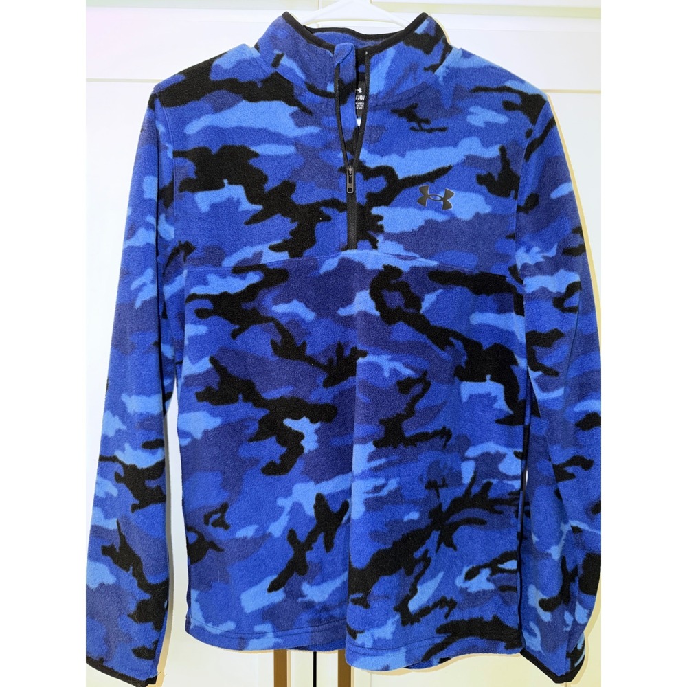 Under Armour Mens Blue Camo Quarter Zip Fleece Pullover Jacket Youth Large YLG